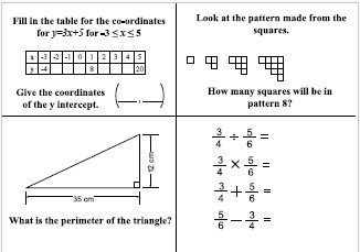 Starter activity on graphs, Pythagoras Theorem, sequences and fractions.